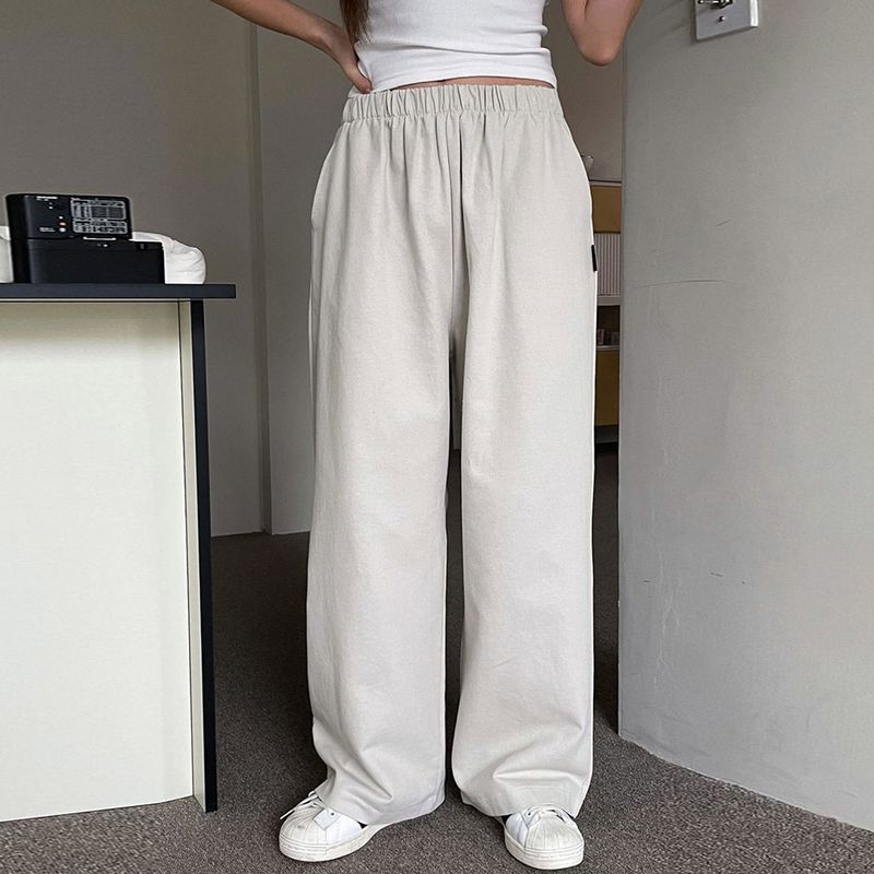 WIDE BANDING COTTON PANTS [LIGHT GRAY]