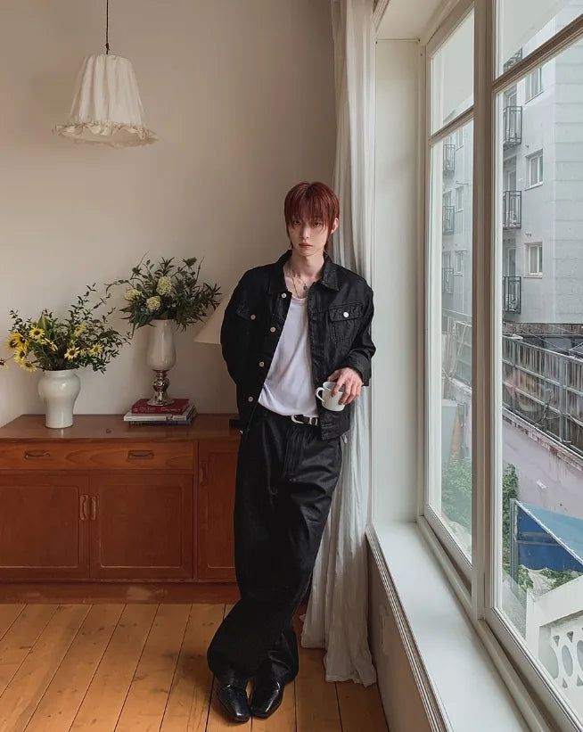 Canto Coated Black Denim Wide Pants
