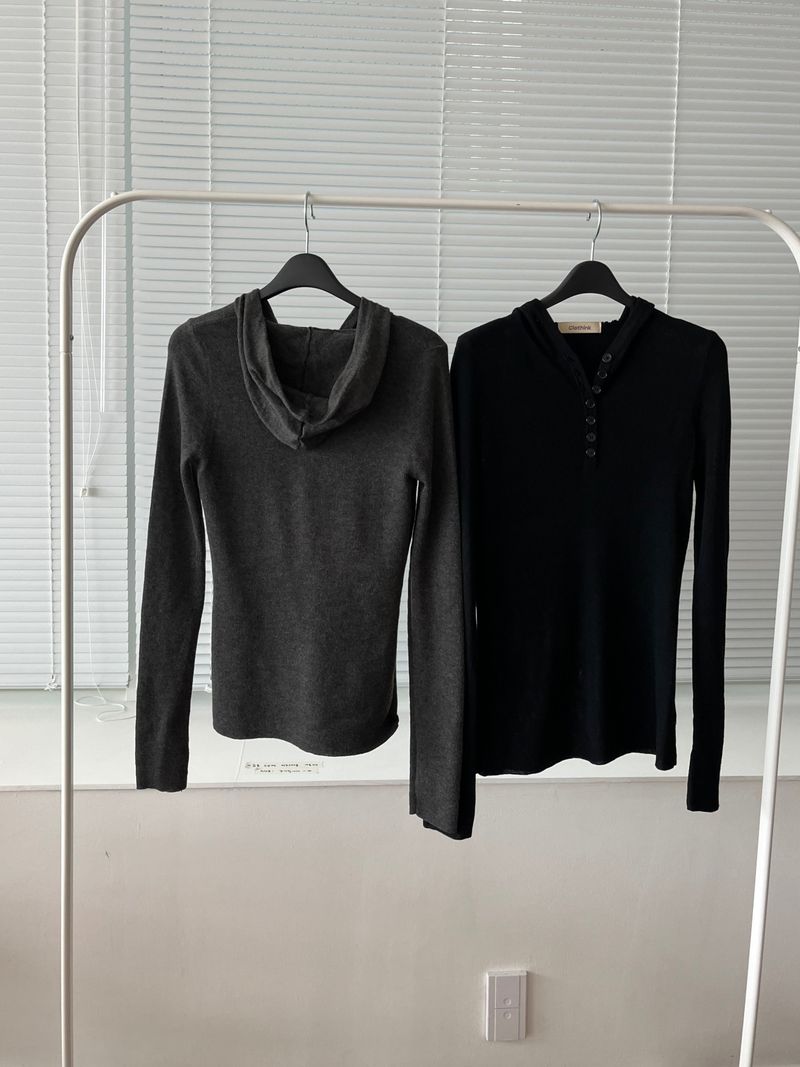 button hooded knit (2 colors)