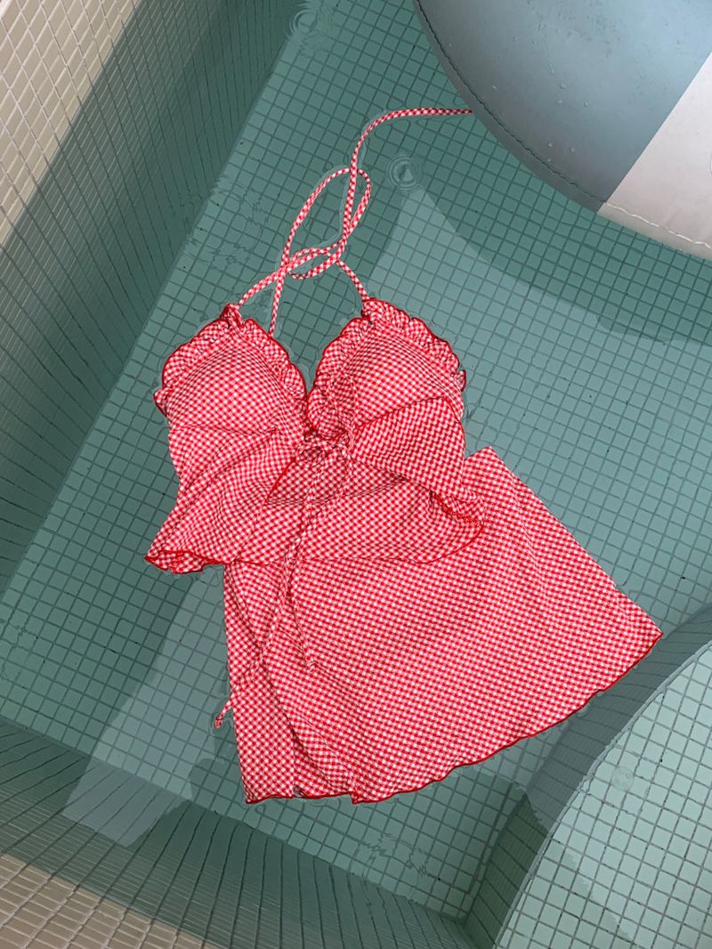 Picnic Girl Gingham Headscarf 3pcs Bikini SET