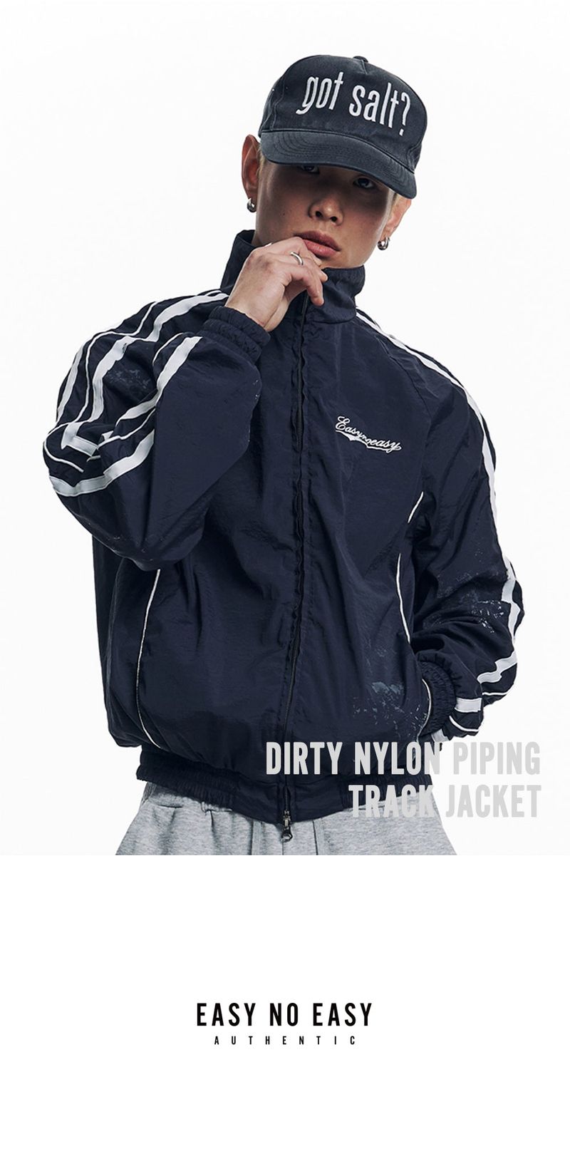 Dirty Nylon Piping Track Jacket - Navy