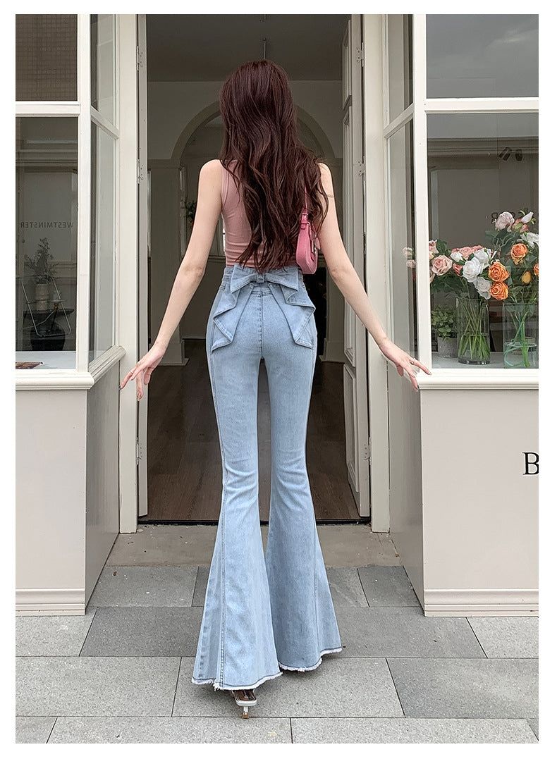 Ribbon Detail Denim Flare Pants