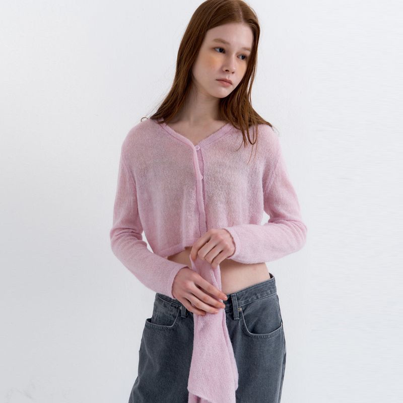 Scarf Set Cropped Knit Cardigan_Pink