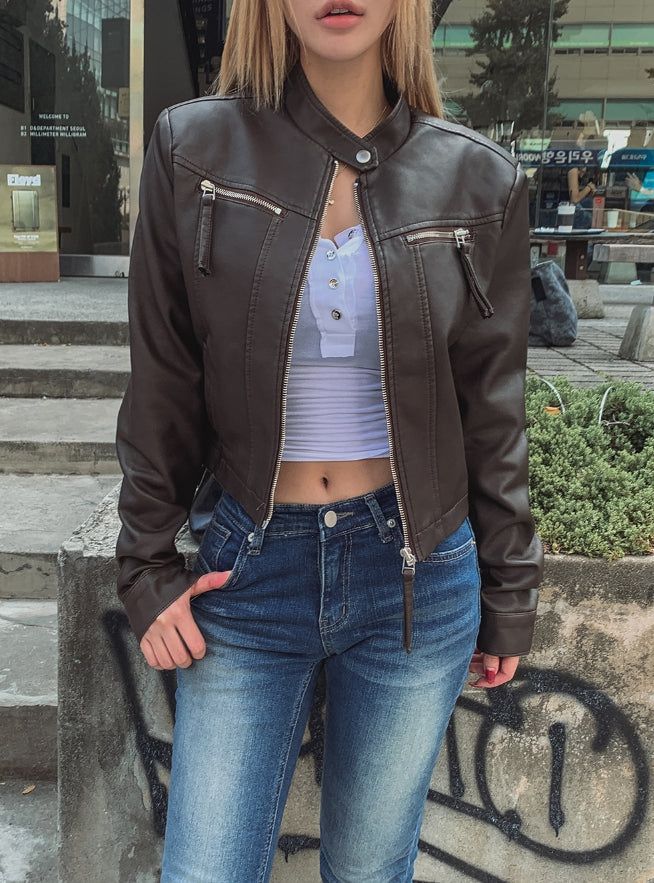 Oul vintage washing biker leather jacket
