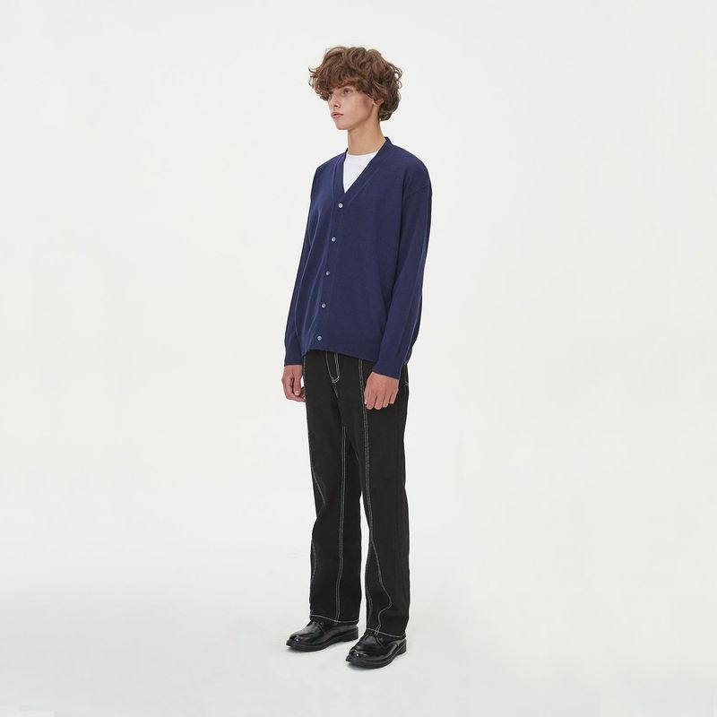 LAMBSWOOL V NECK CARDIGAN_NAVY