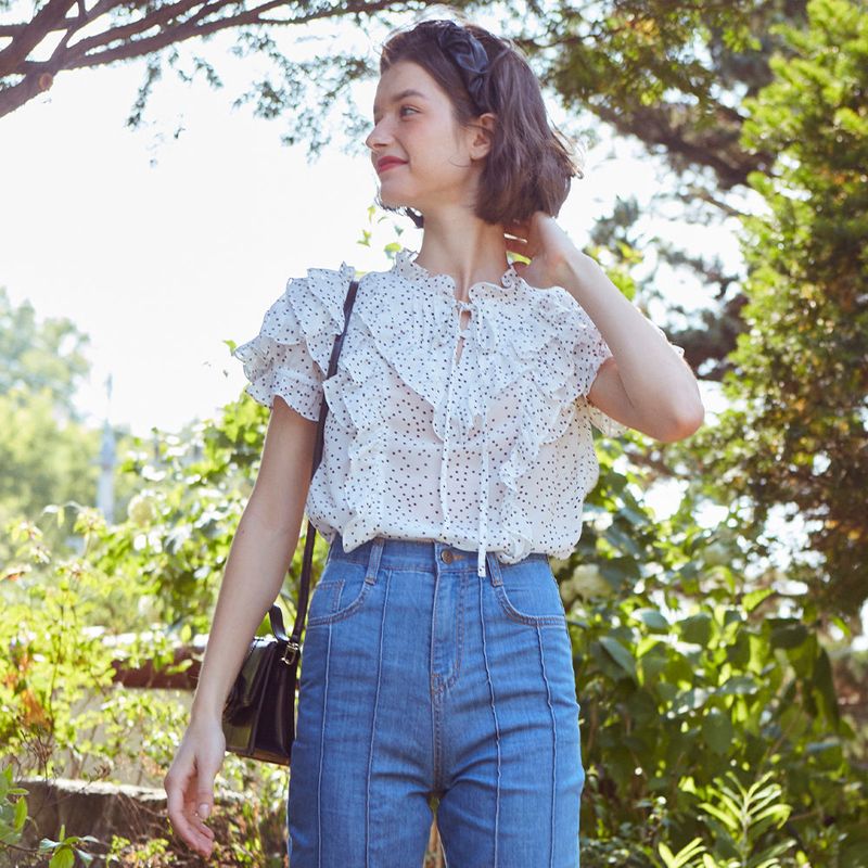 Frill Wing Ribbon Blouse (DOT)