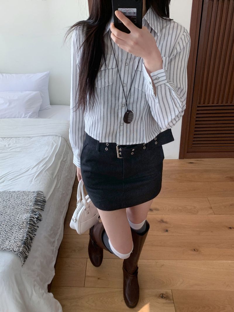 Claude Belt Denim Mini  Skirt