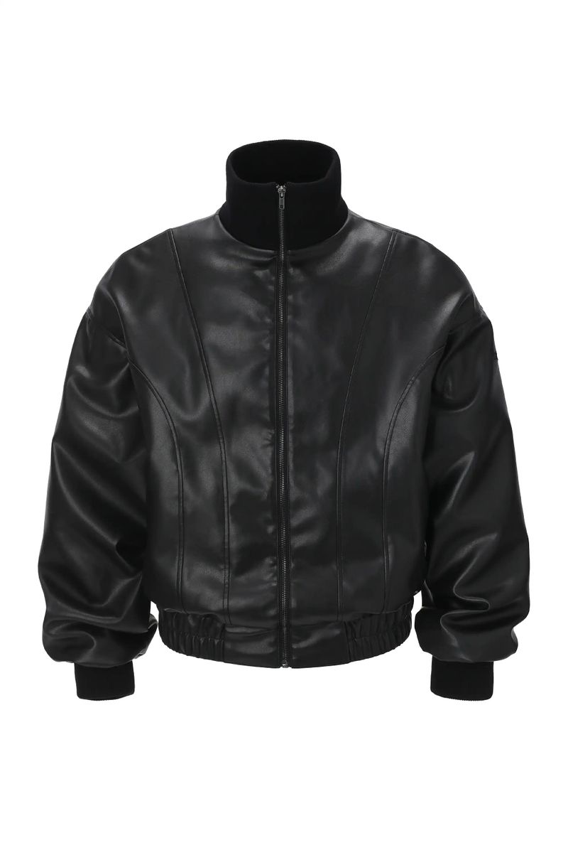 High neck leather jacket