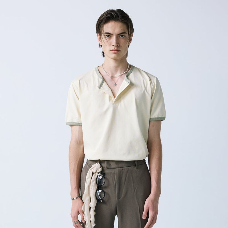 henley neck concho ringer t-shirt cream
