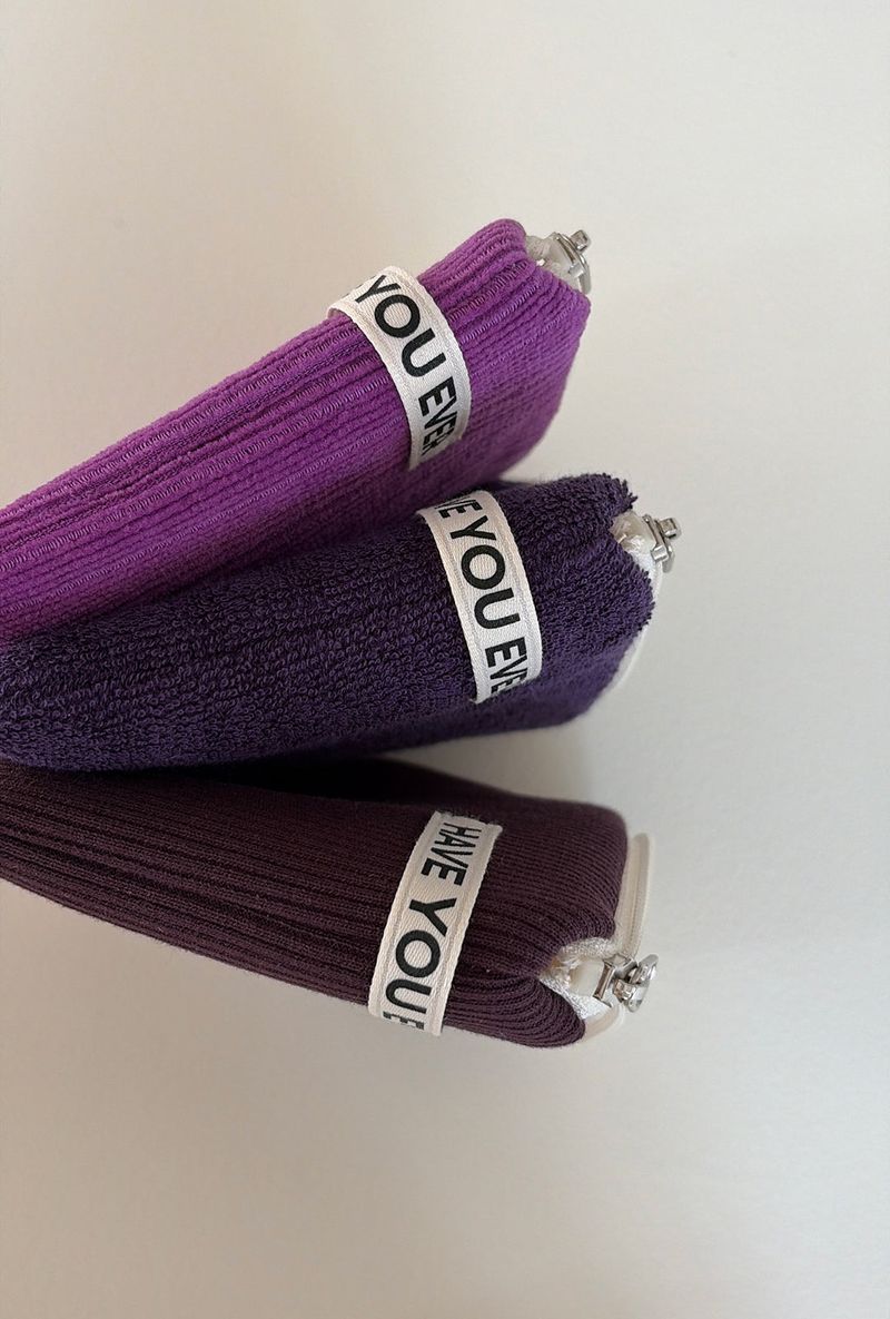Corduroy flat pouch - purple , S size