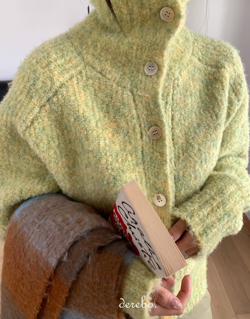 Tender Green Turtleneck Knit Cardigan