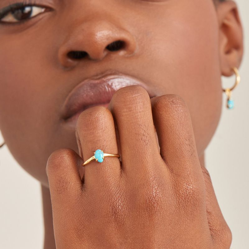 Wave Turquoise 925 Silver + 14k gold plating Adjustable Size Ring R044-01G