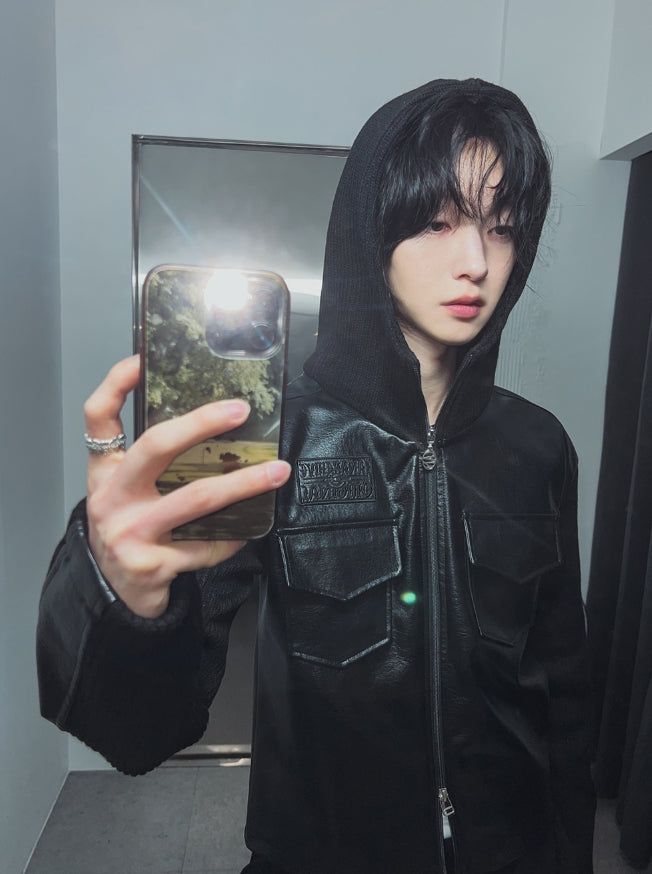 [LANARCH] Noble Leather Pocket Hooded Zip-Up