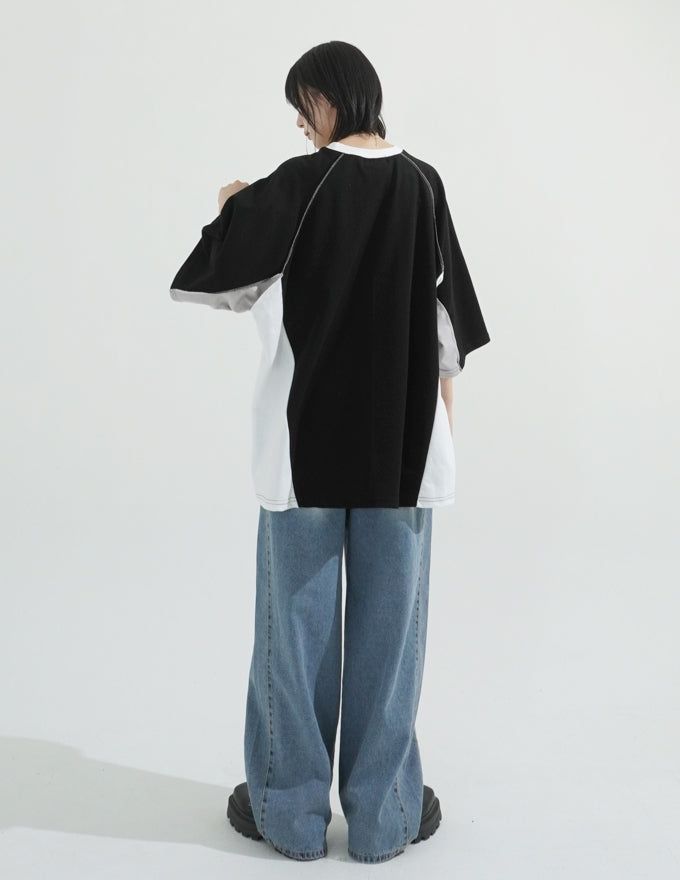 Color block raglan over t-shirt