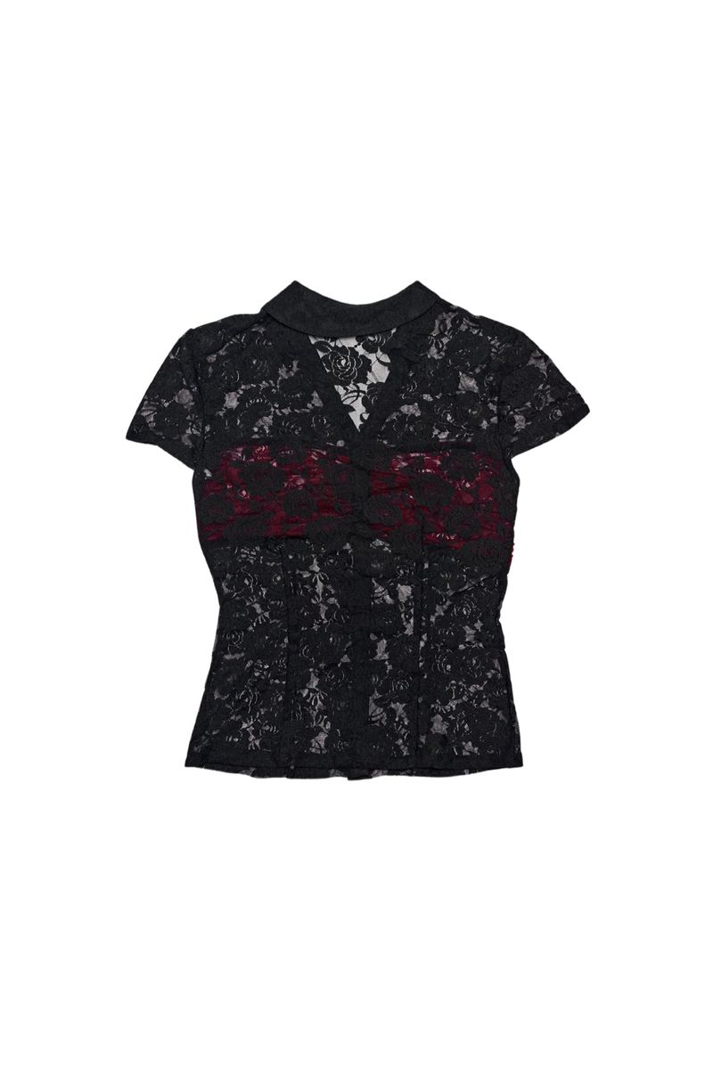 LACE SHIRRING SHIRT #BLACK&RED