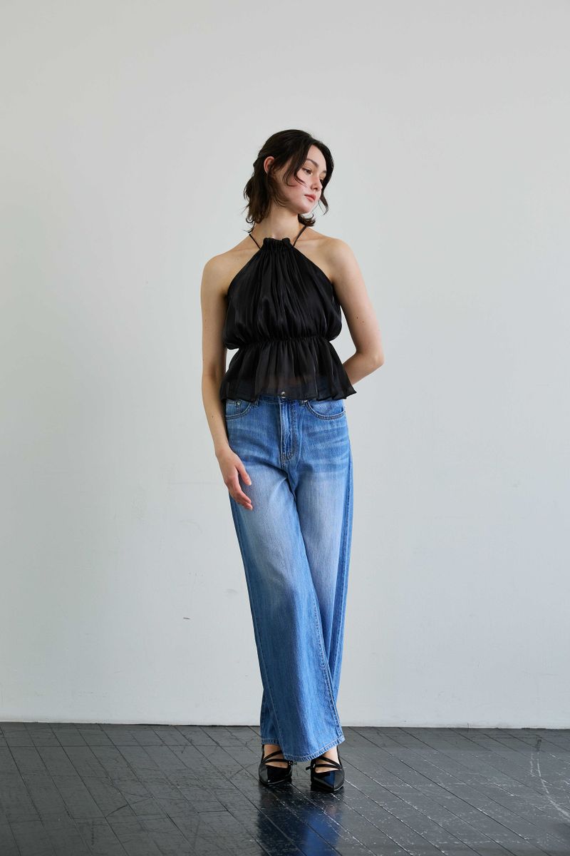 PEARL HALTERNECK TOP / BLACK