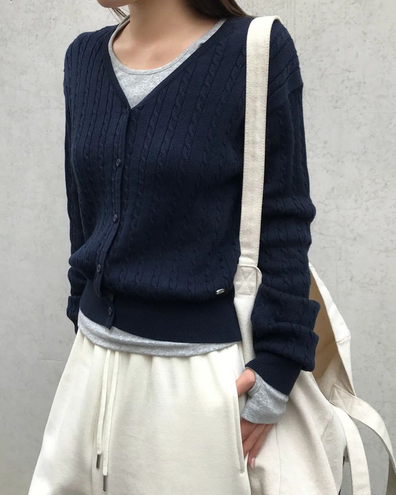 [ORIGINAL] Rope Cable Knit Long-sleeved Cardigan