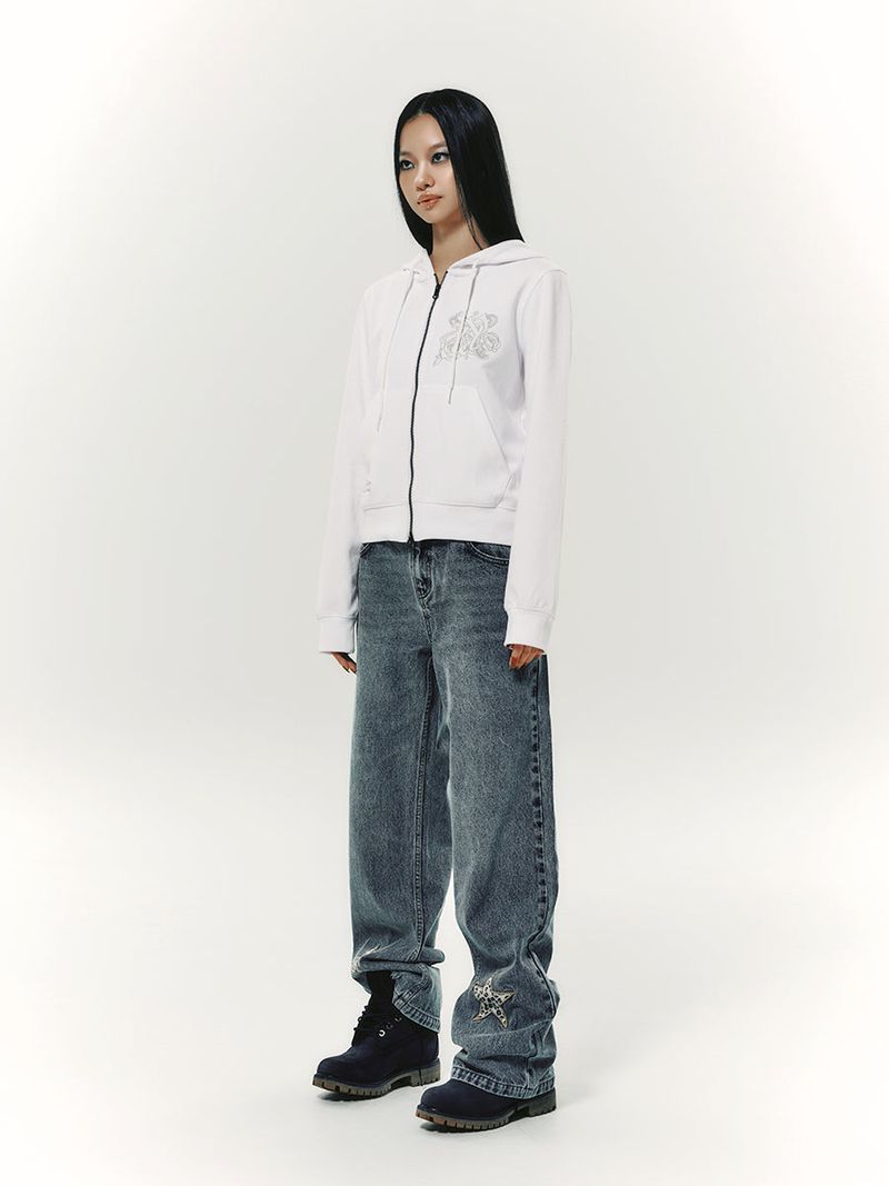 BURST INTO ROSE HOOD ZIP-UP WHITE