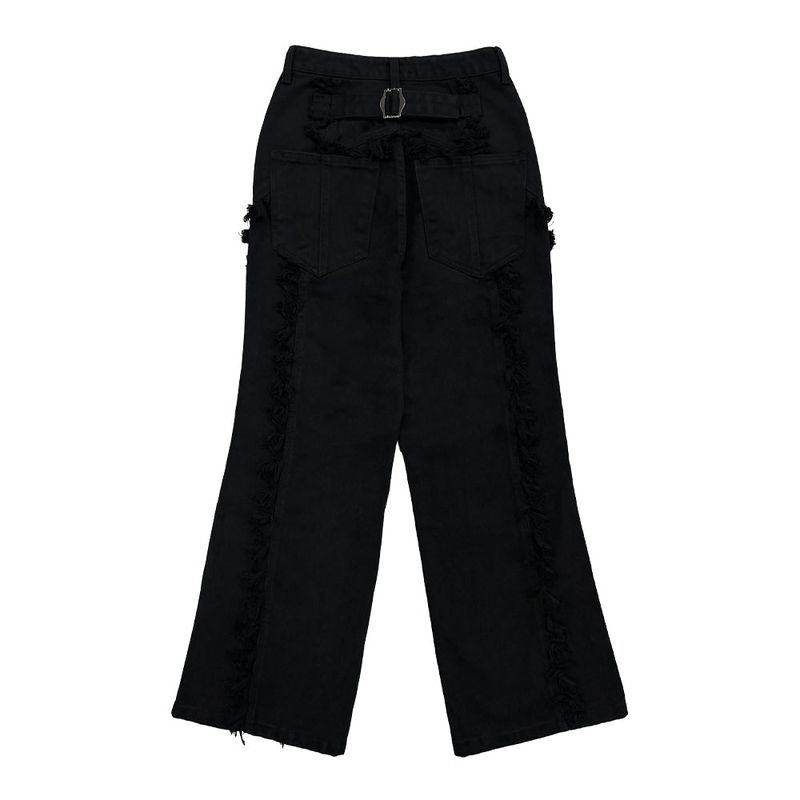 Tassel Boots Cut Denim Pants Black