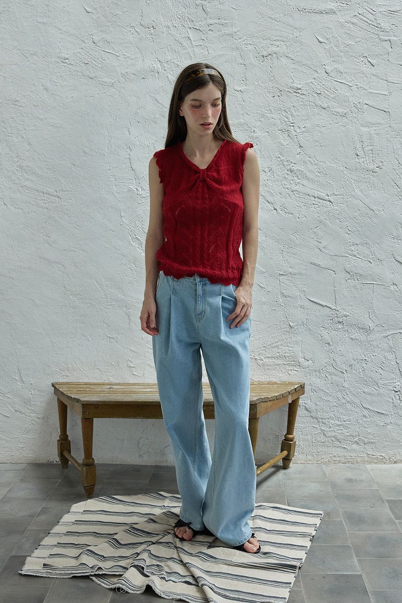 Ribbon sleeveless knit_red