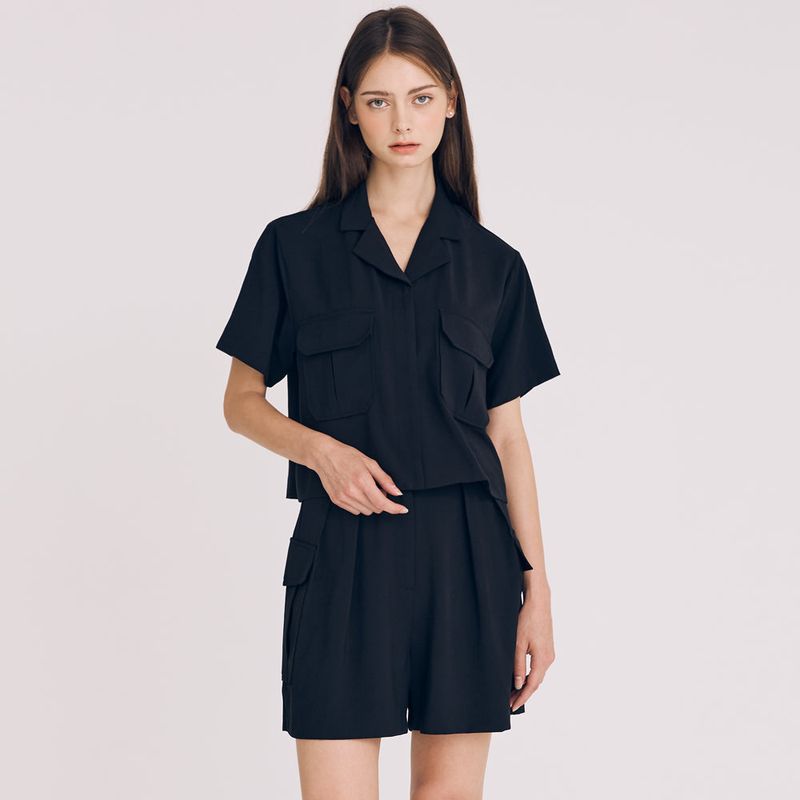CROP TWO POCKET SHIRT(BLACK)