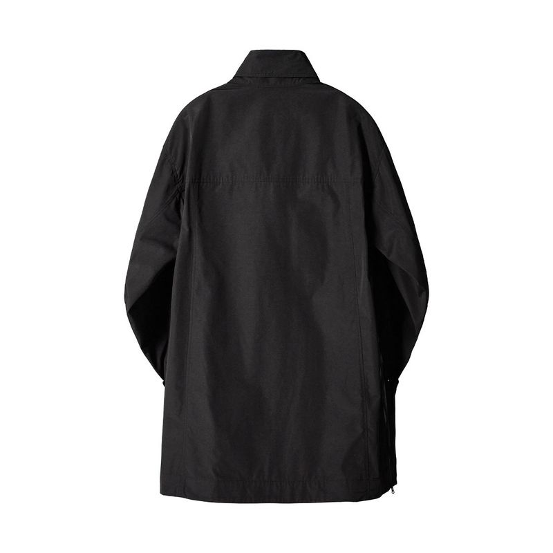 Poly Cotton RIB Double Placket Long-Jacket - BLACK