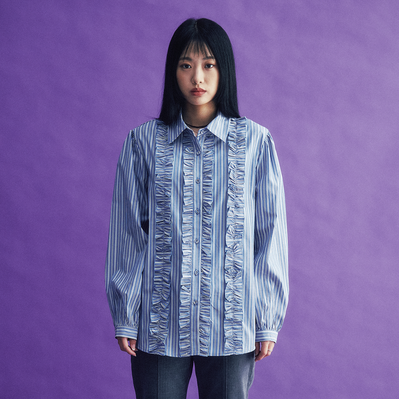 KOOKEESEE(クキシ)の「Stripe Frill Blouse (blue)(Tops)」