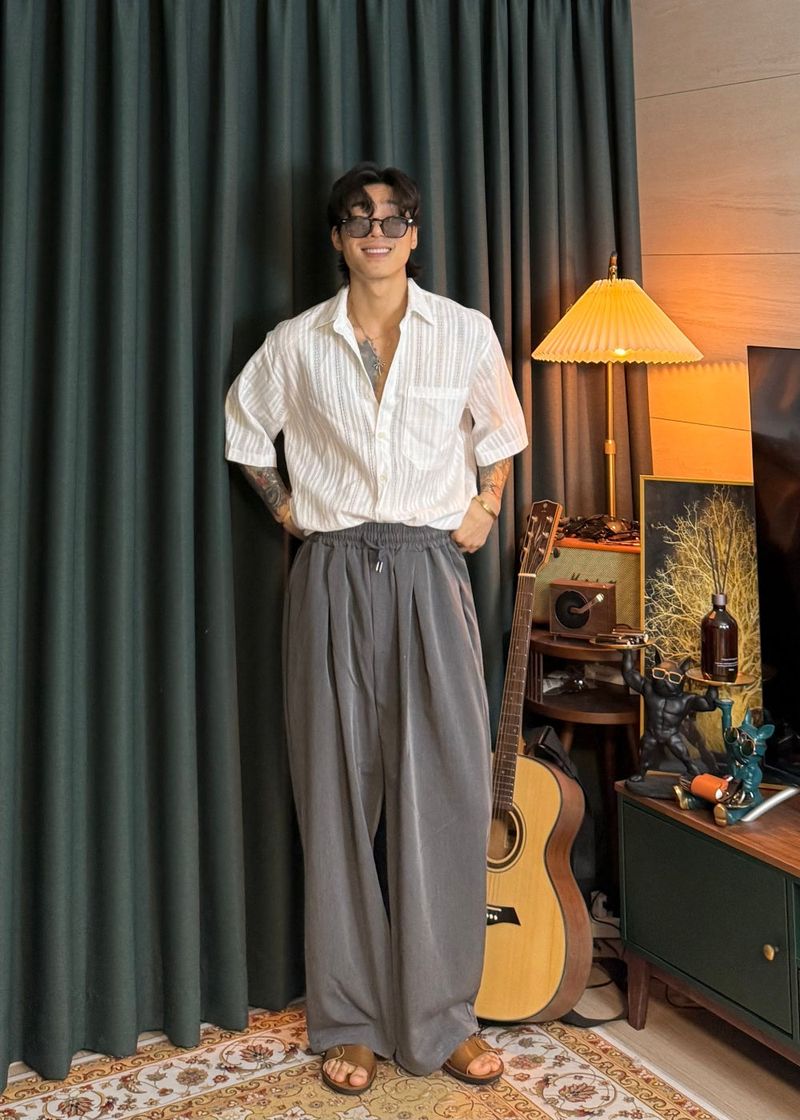 Planned Banding One-Tuck String Slacks