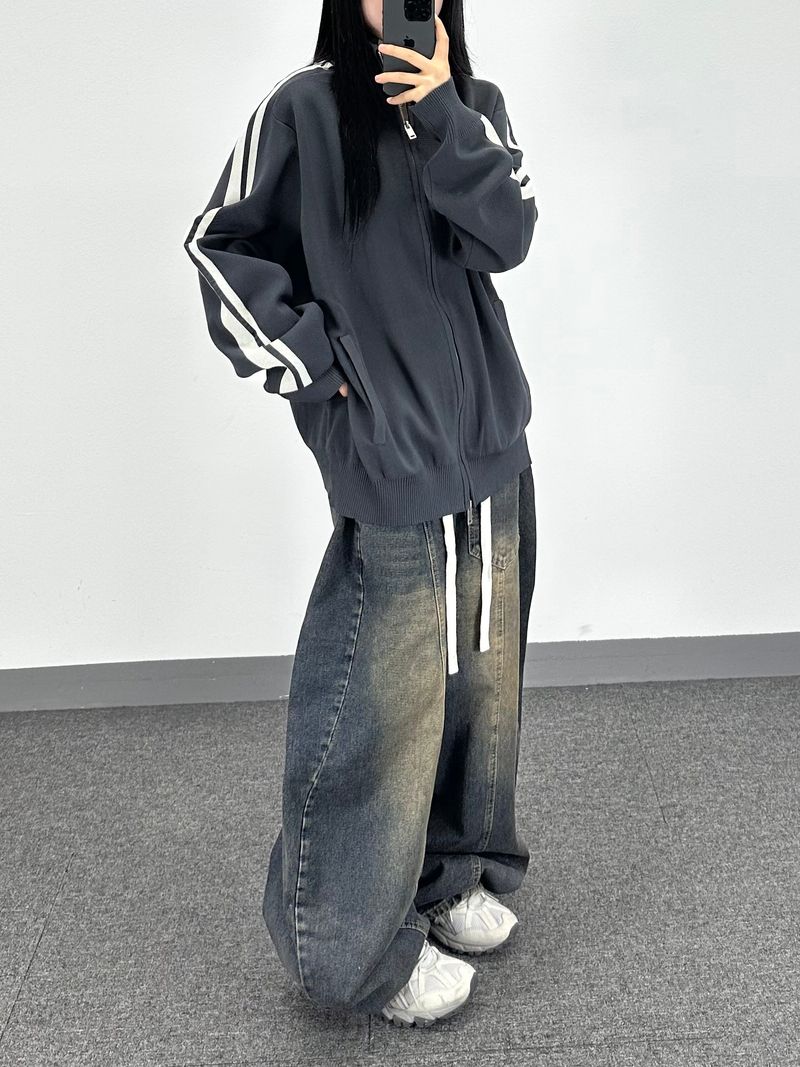 sand track knit zip-up