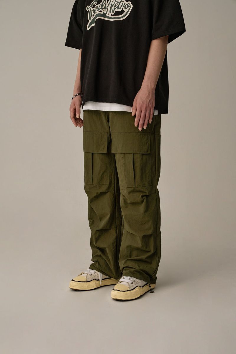 FRONT POCKET NYLON CARGO PANTS(KHAKI)