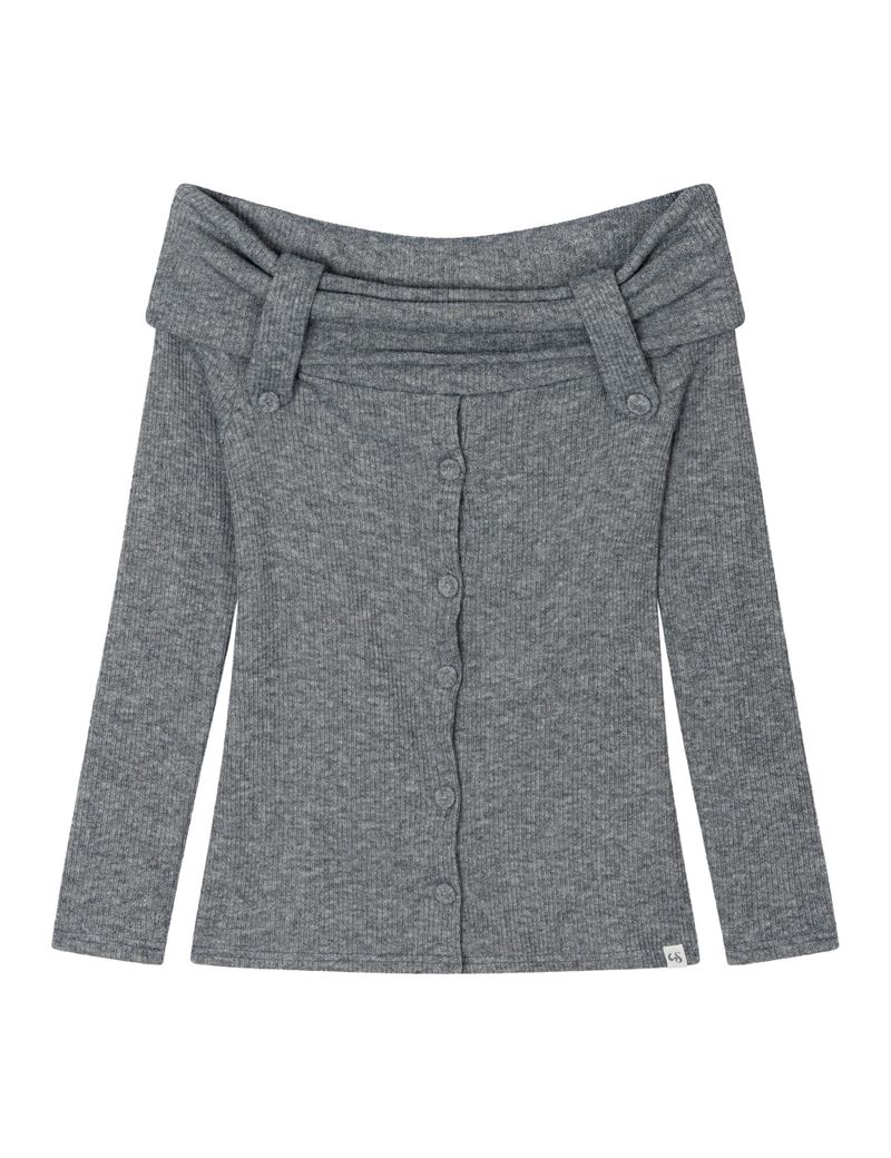 BUTTON OFF-SHOULDER KNIT(GREY)