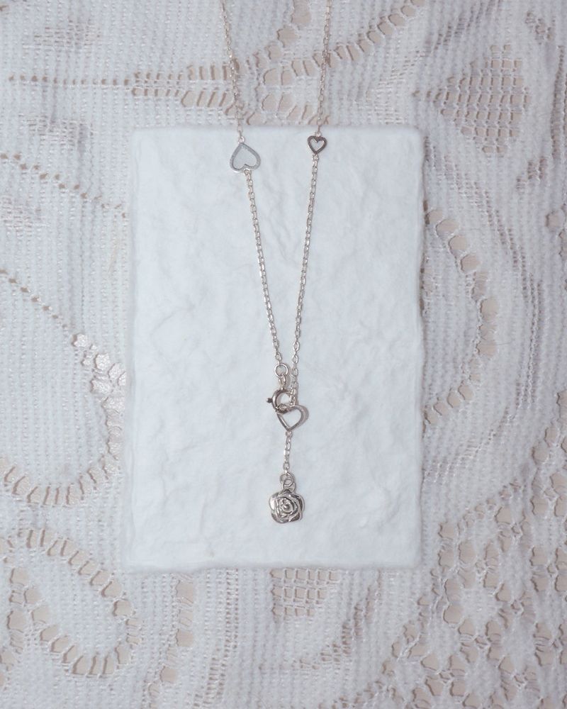[MADE] lovely rose. long heart chain necklace