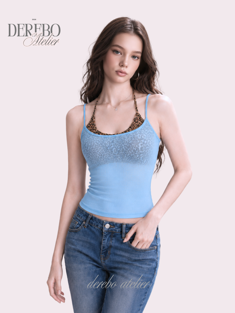 Sky Leopard See-Through Sleeveless Top
