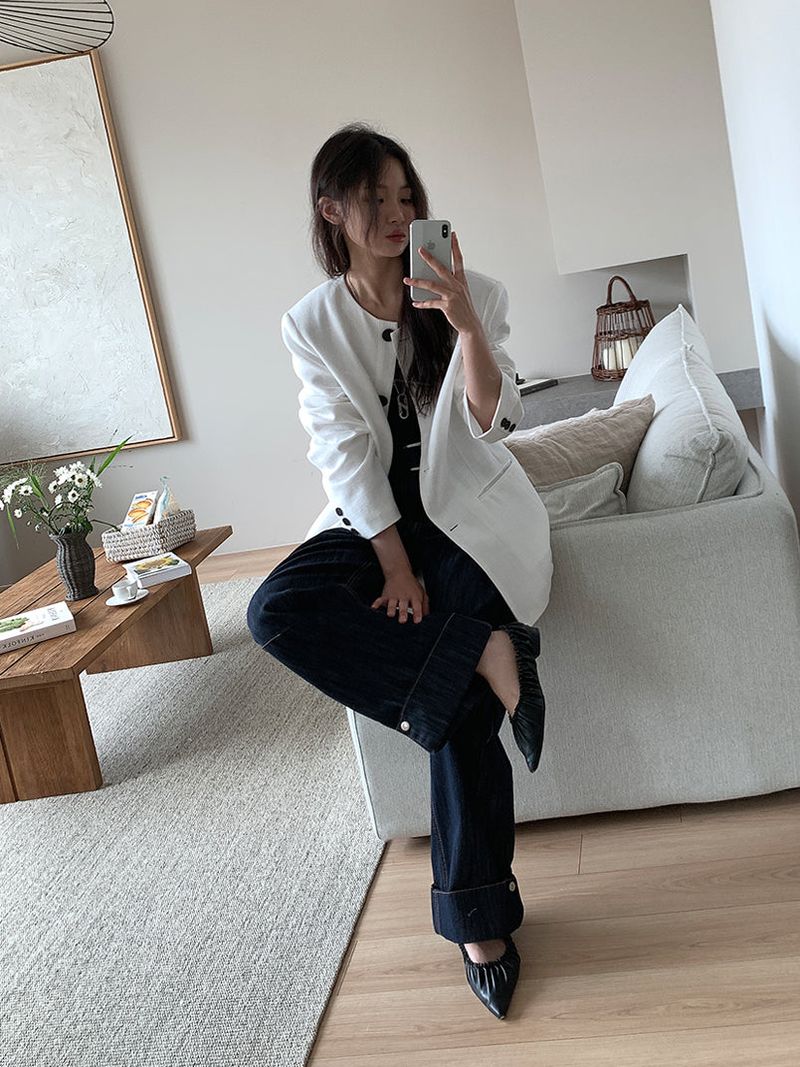 NON COLLAR LINEN JACKET (2C)