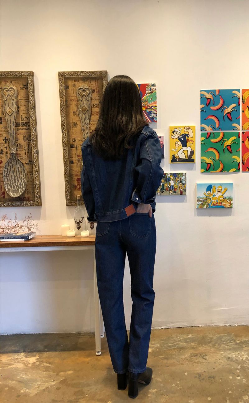 LOOSE FIT BACK LABEL POINT DARK DENIM JACKET [17707]
