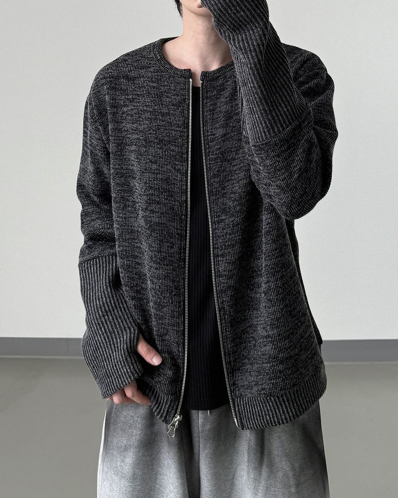 Angle Knit Zip-up with Hand Warmers