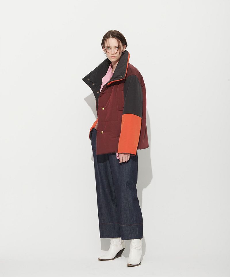 OVERSIZED PADDING BLOCK  JUMPER _ BURGUNDY+ORANGE
