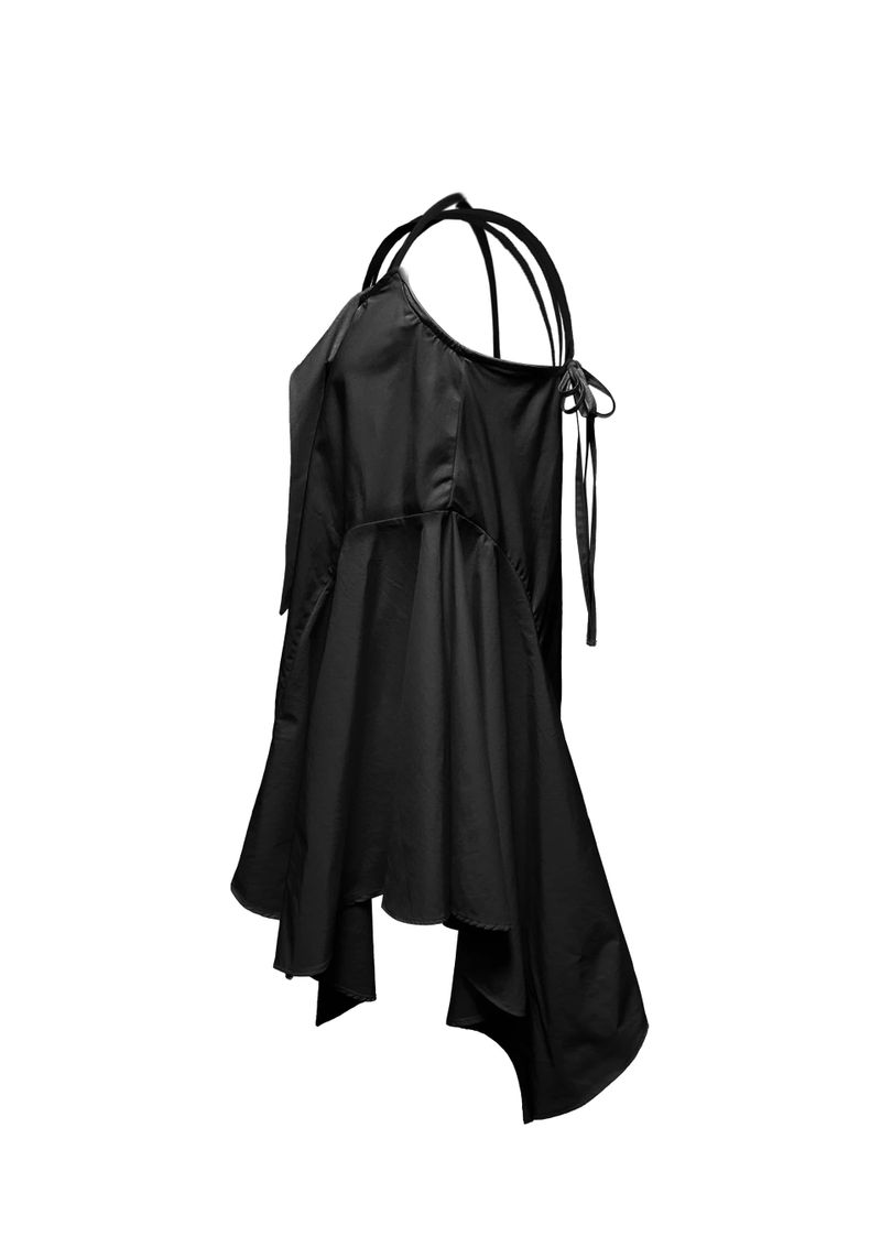 FLAP STRAP DRESS TOP . BLACK