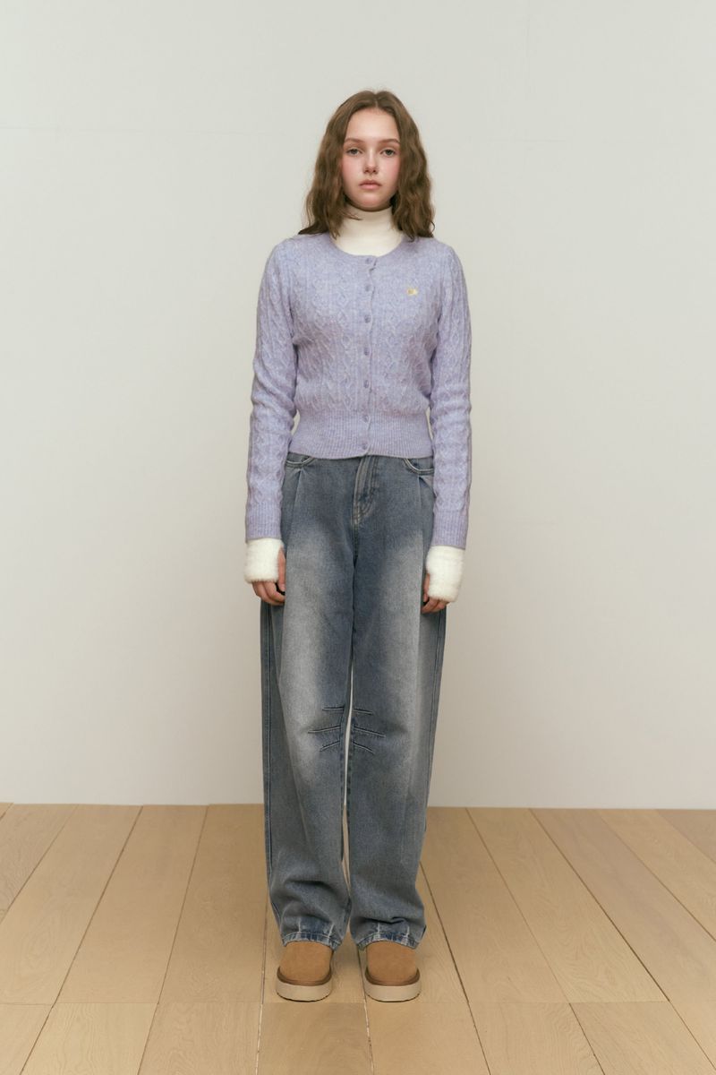 SMALL CHERRY CABLE KNIT CARDIGAN [LAVENDER]