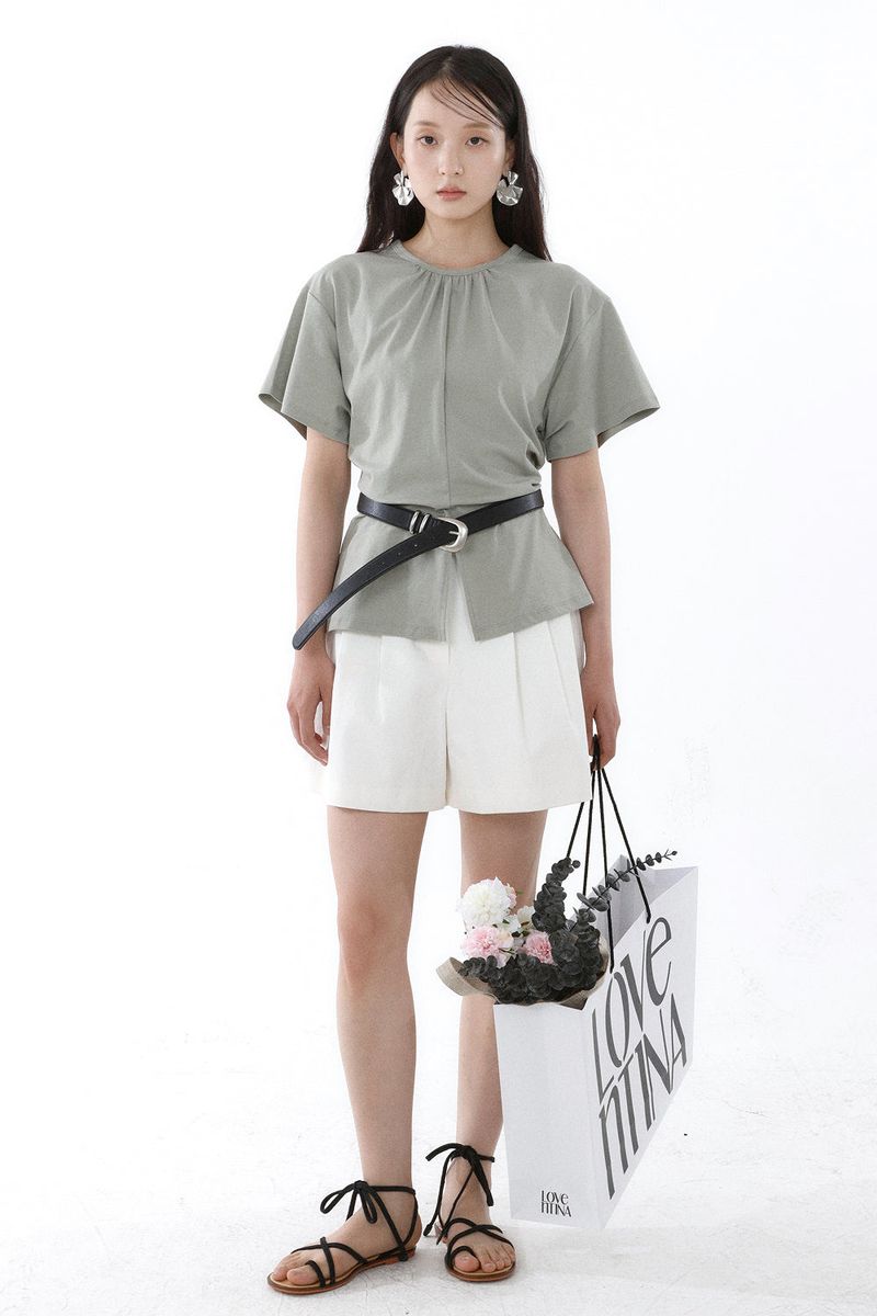 SHIRRED ROUND TOP_SMOKE GREEN