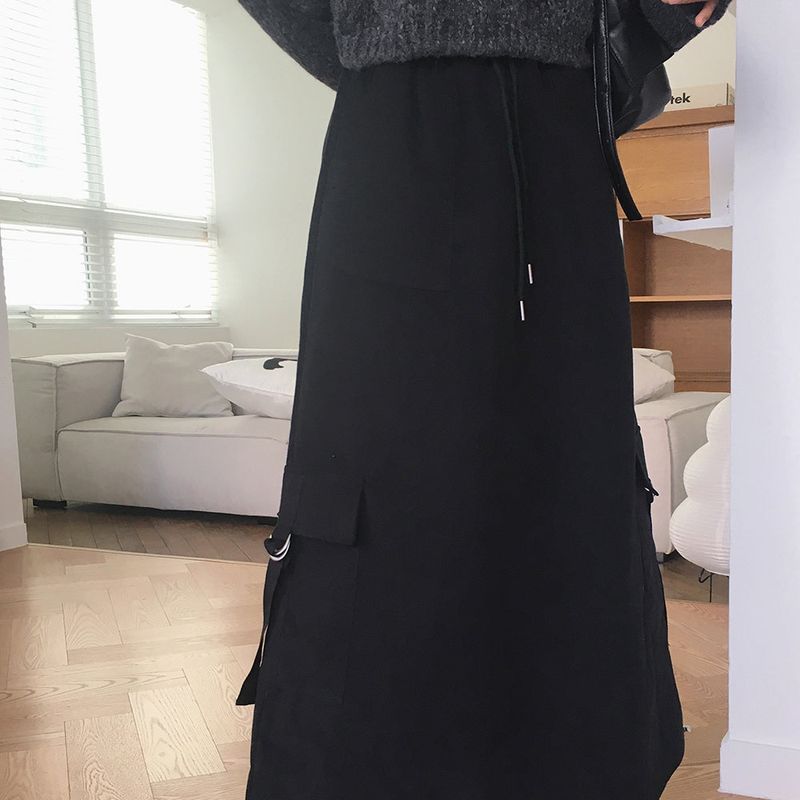 Tarp Fleece Cotton Cargo Two Way String Long Skirt