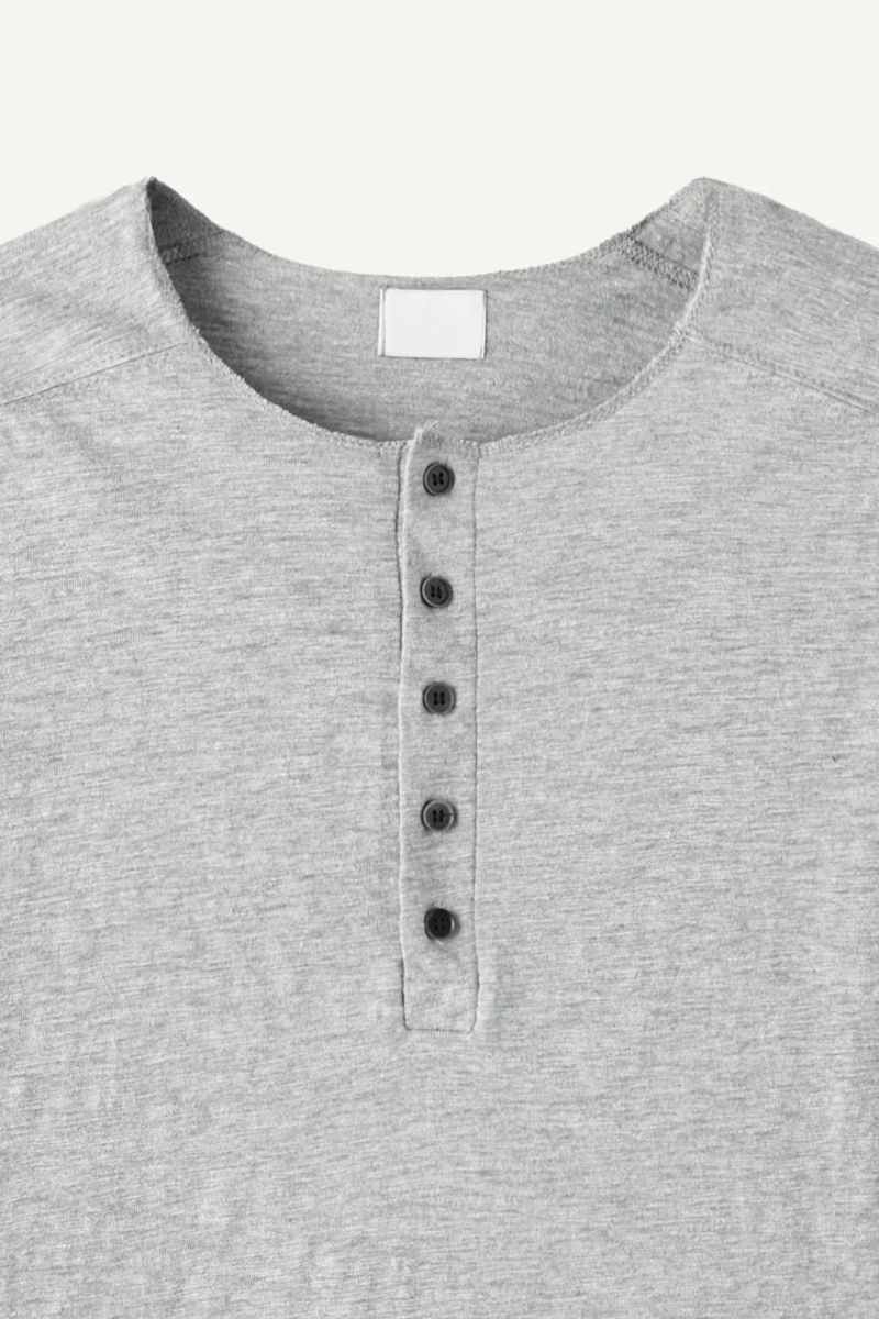 Henley neck slub cotton long sleeve