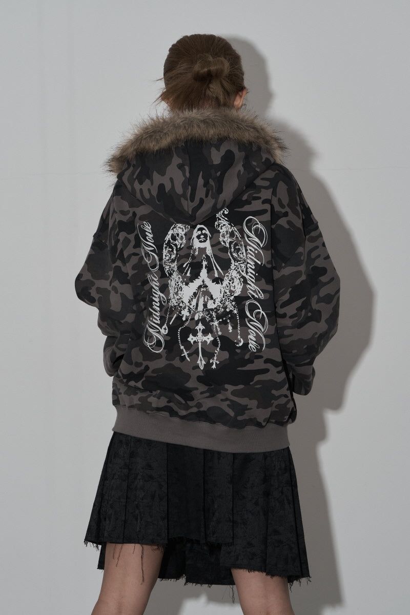 camo hair zip up (dark grey)