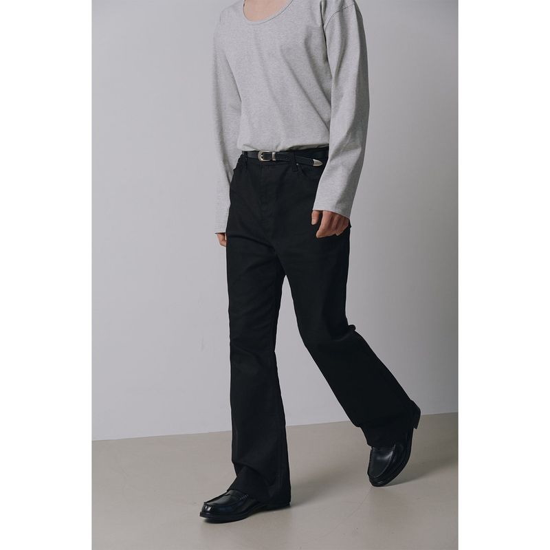 Brushed crop u neck long sleeves(Gray)