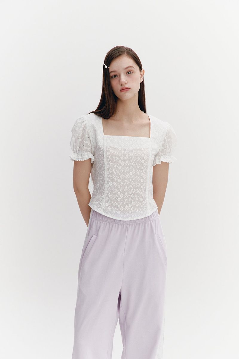 Square Neck Lace Blouse White
