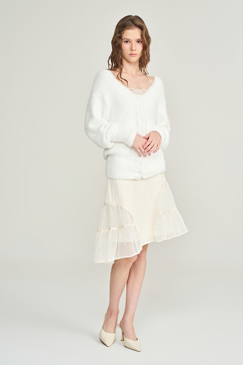 Souffle deep v-neck cardigan, Ivory