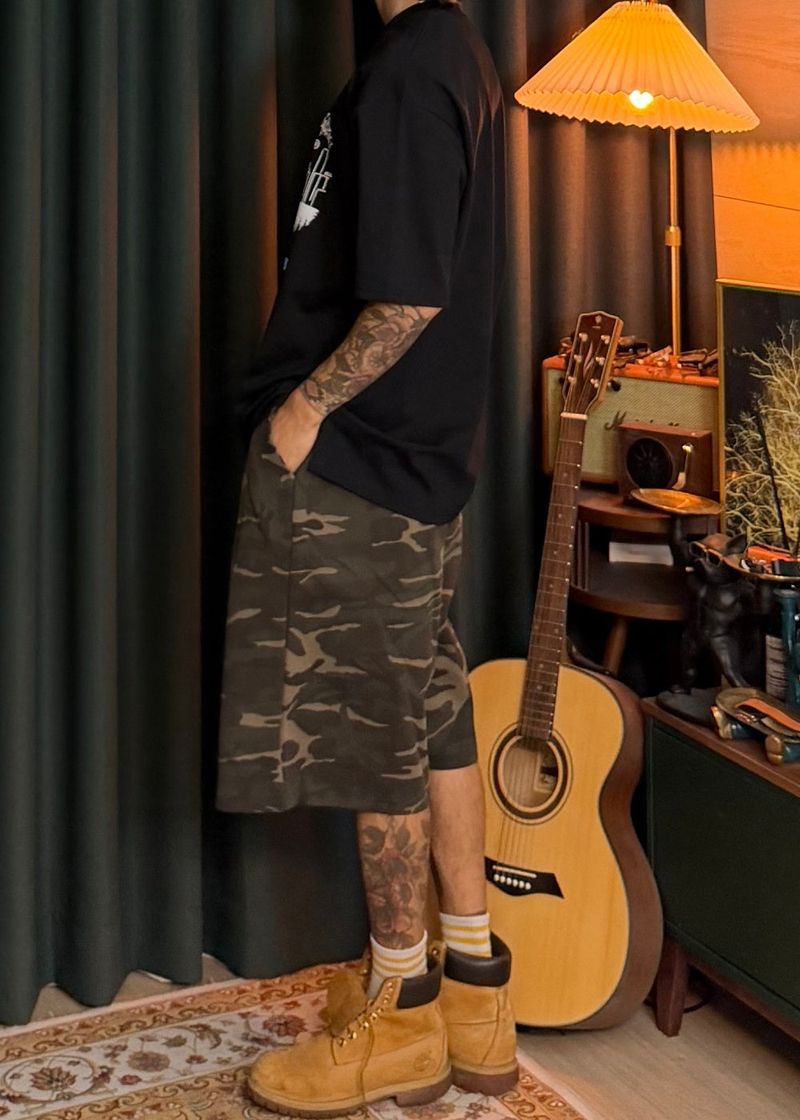 6 One-Tuck Camo Shorts