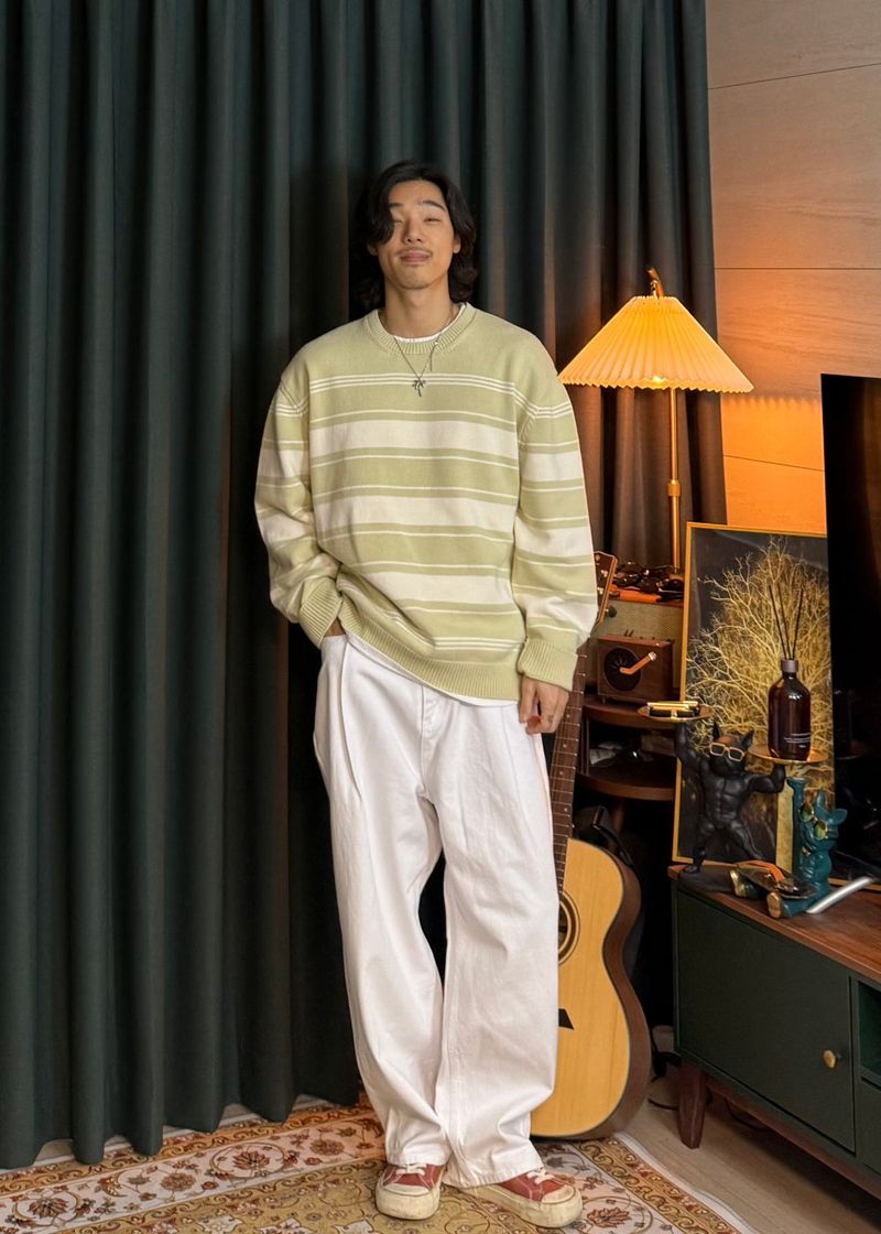 Front and back one-tuck denim pants 3COLOR