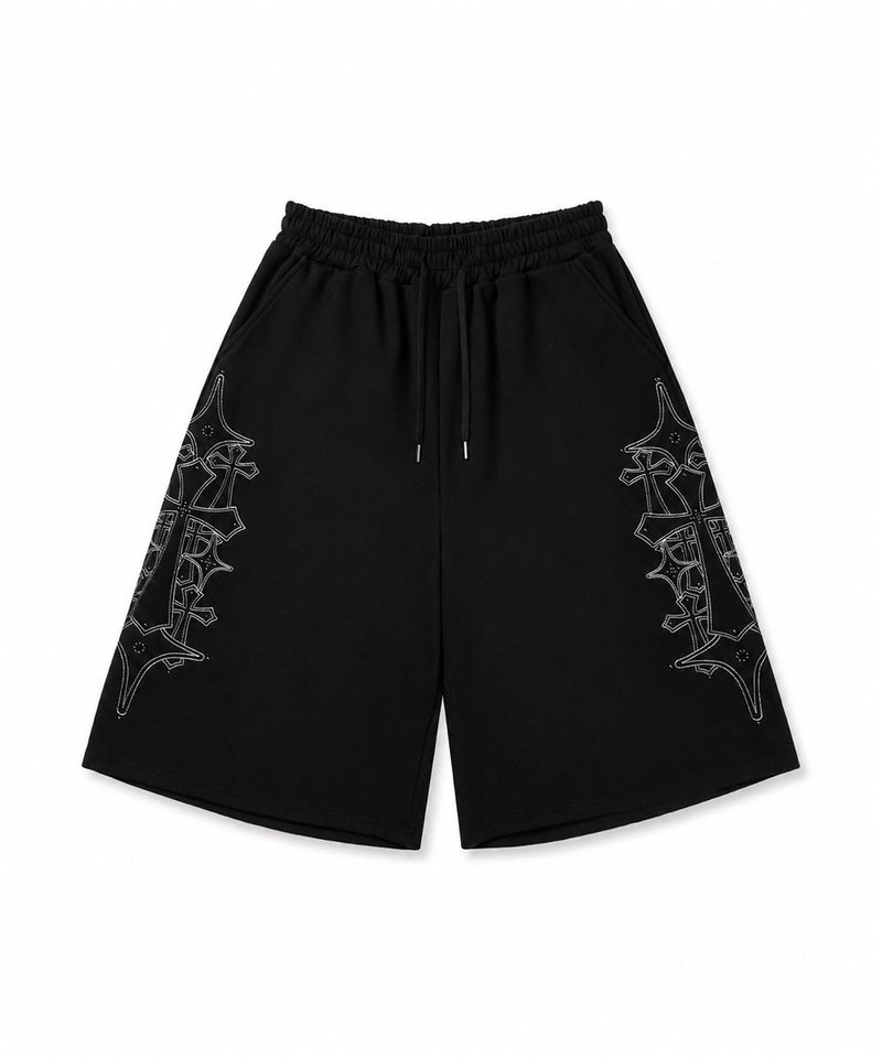 Stud Needle Walk Bermuda Sweat Pants - Black