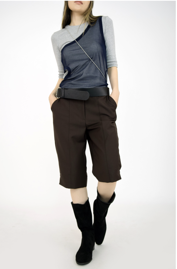 one shoulder mesh sleeveless(2color)